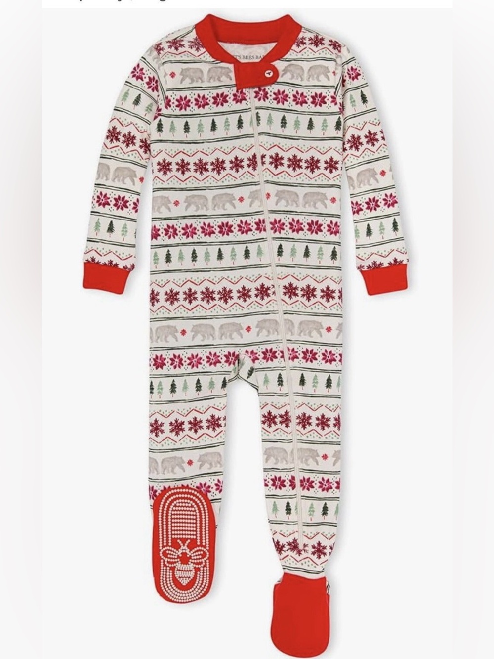 Burt’s bees baby Kids Red and Cream Holiday Print One-Piece Pajamas